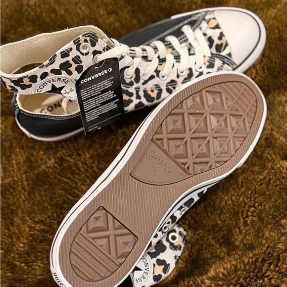 Converse Leopard Print High Top Sneakers - Black, Tan & White - Picture 4 of 9